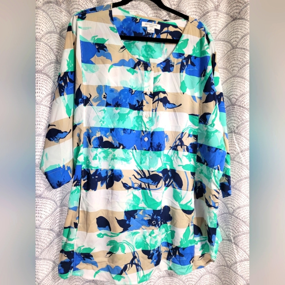 Liz Claiborne Floral Striped Blouse with Front Pockets Size 2x